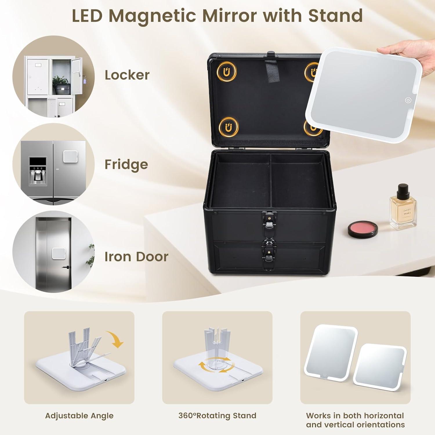 Makeup Case with Drawer, Detachable Lighted LED Mirror, Makeup Organizer Box Travel Make up Vanity Case Portable