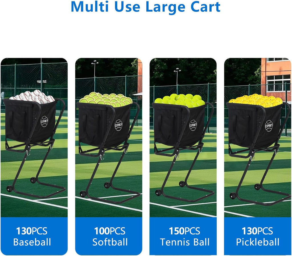 Portable Tennis Ball Hopper with Wheels, Foldable Ball Caddy Holder for Baseball, Pickleball, Softball and Tennis