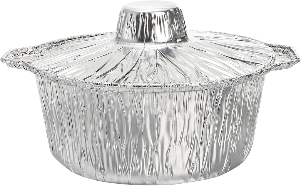 10 Pcs Disposable Aluminum Pot with LidS, Disposable 2 Liter Round Aluminum Foil Pan Food Container for Camping