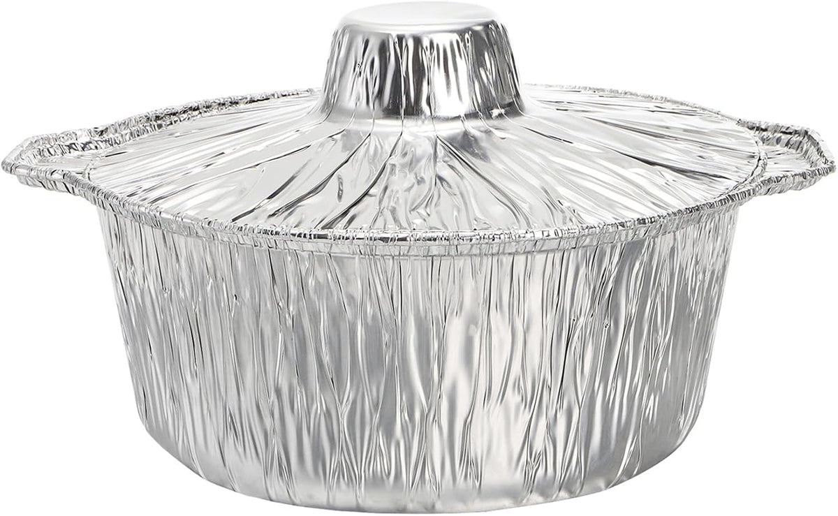 10 Pcs Disposable Aluminum Pot with LidS, Disposable 2 Liter Round Aluminum Foil Pan Food Container for Camping
