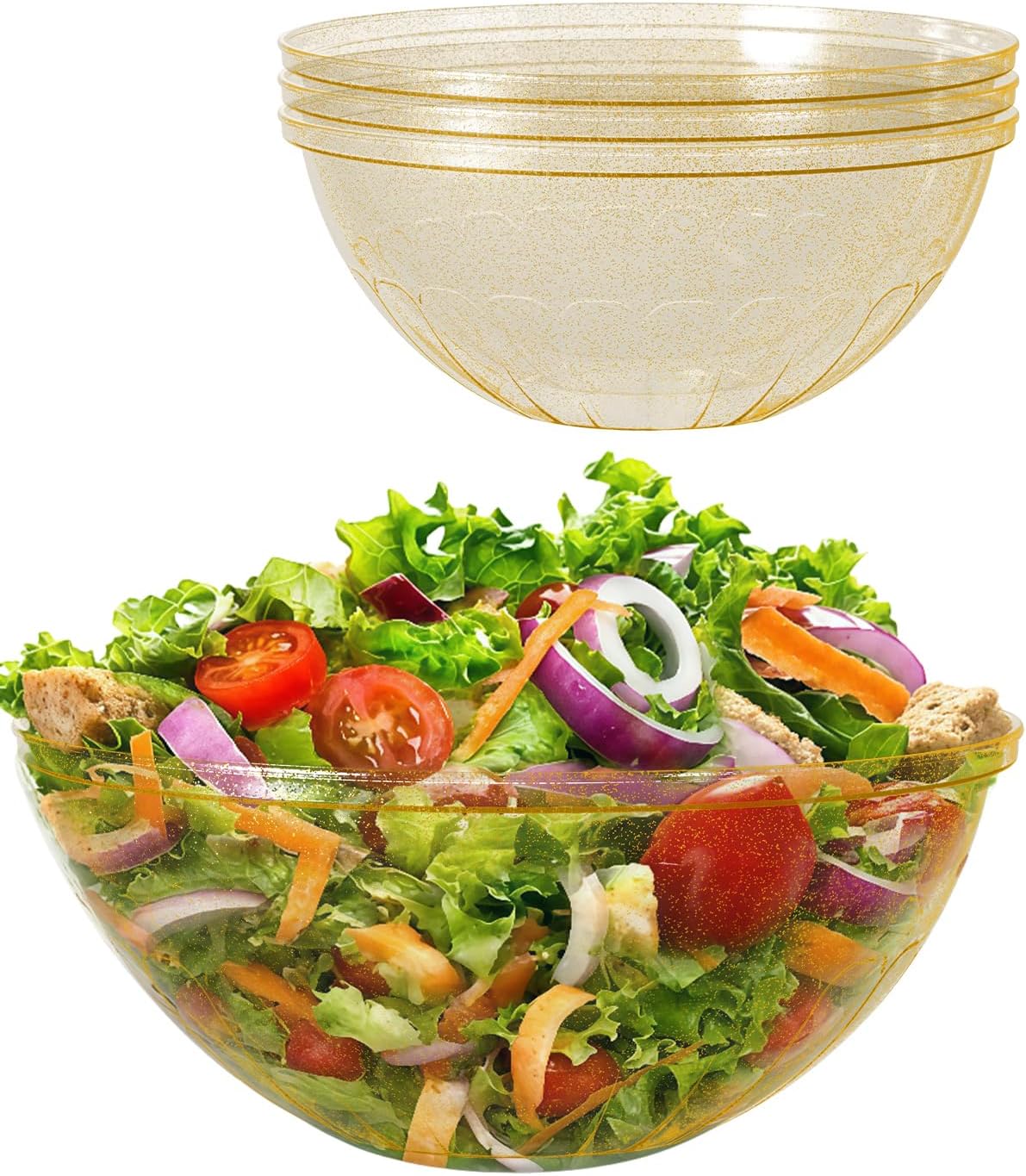 150 Oz Glitter Gold Plastic Serving Bowls, 4 Pack