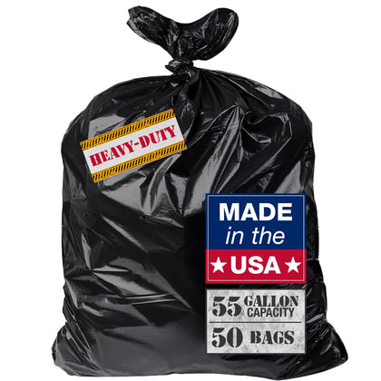 55 Gallon Contractor Trash Bags Heavy Duty 3 Mil Black 37x53 50 Ct