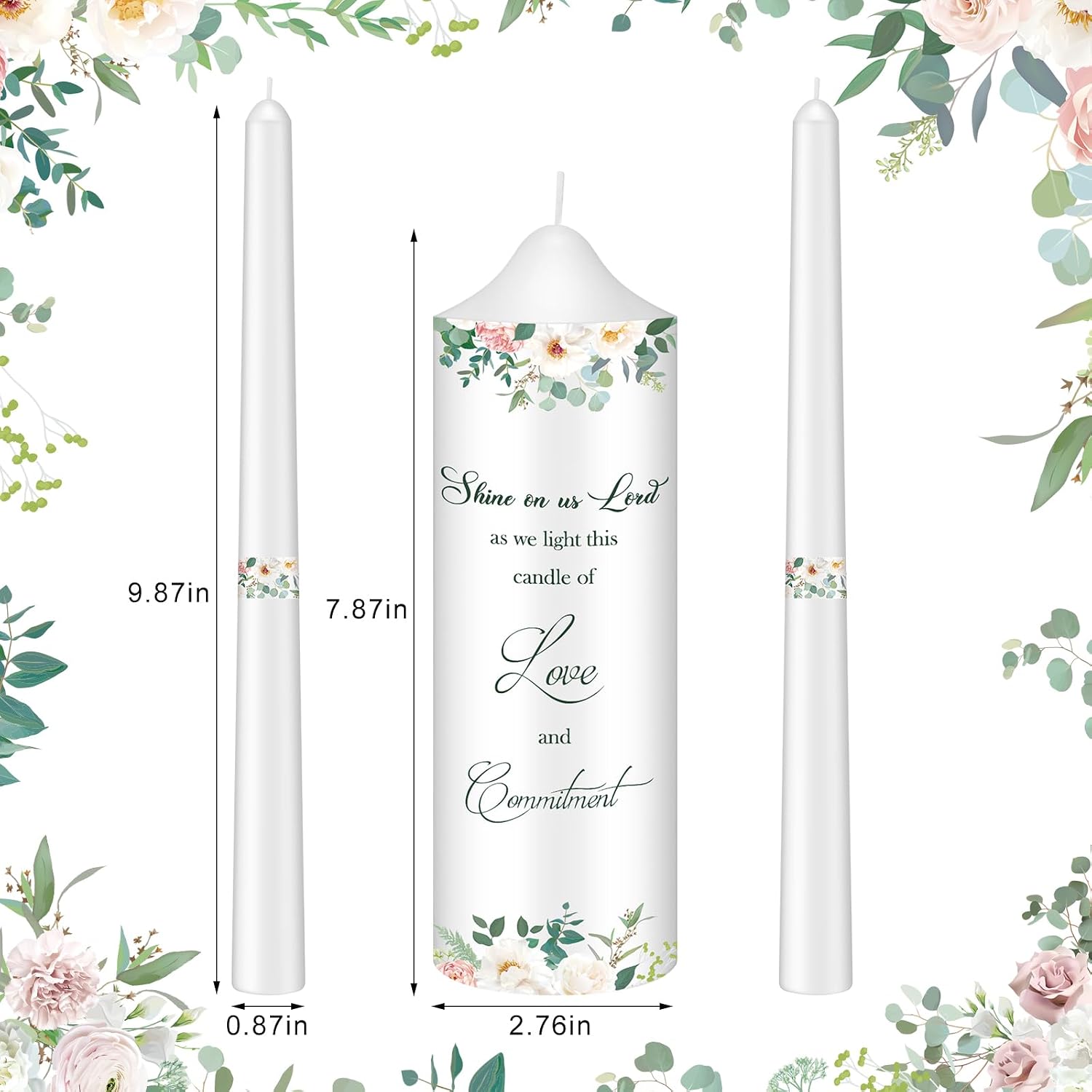 3 Pack Unity Candles with Glass Holder for Wedding Ceremony Wedding Unity Taper Candles Religious Ceremony