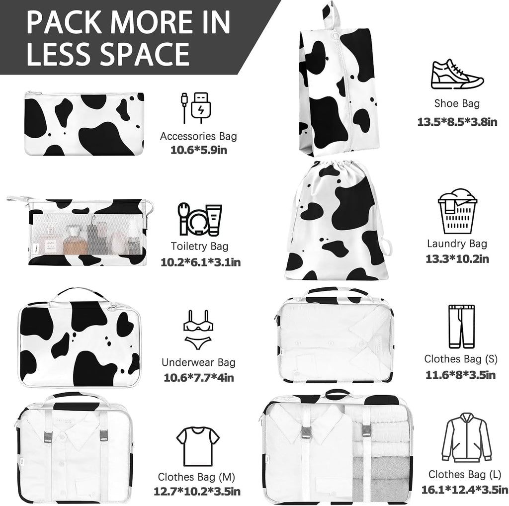 8 Set Packing Cubes for Travel, Luggage Packing Organizers Accessories Large Toiletries Bag for Clothes Shoes