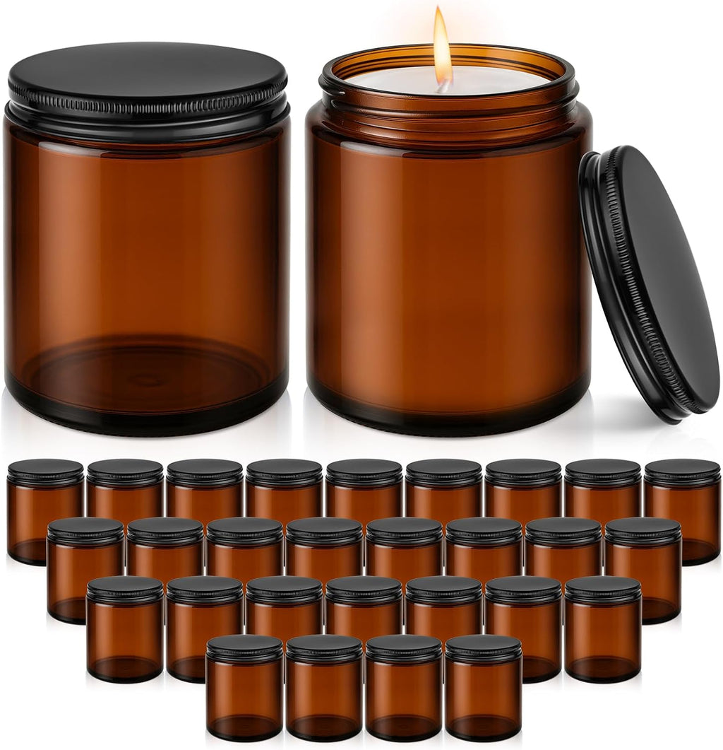 8oz Glass Jars with Lids, 30 Pcs Amber Candle Jars for Making Candles | Empty Airtight Round Cosmetic Containers with