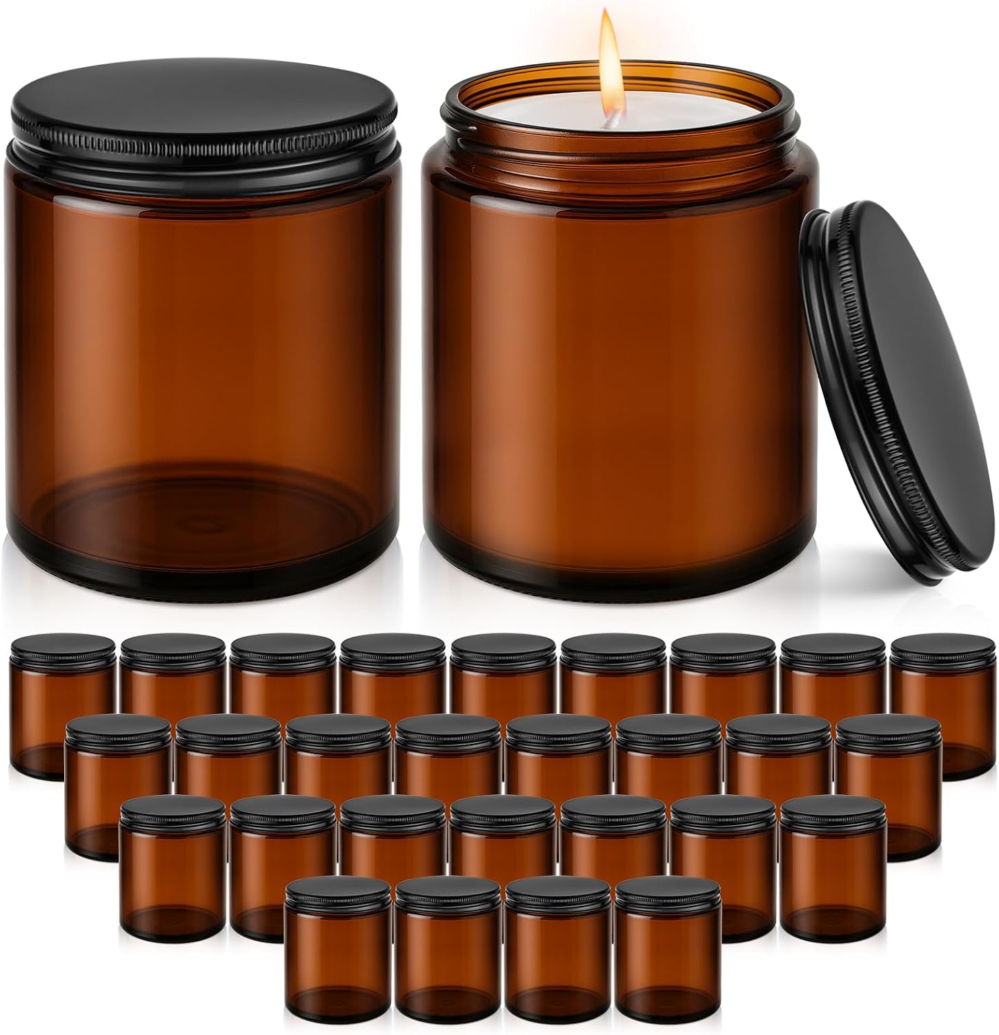 8oz Glass Jars with Lids, 30 Pcs Amber Candle Jars for Making Candles | Empty Airtight Round Cosmetic Containers with