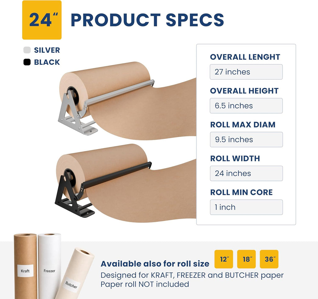 24 Inch Paper Roll Dispenser and Cutter for Kraft, Butcher Paper