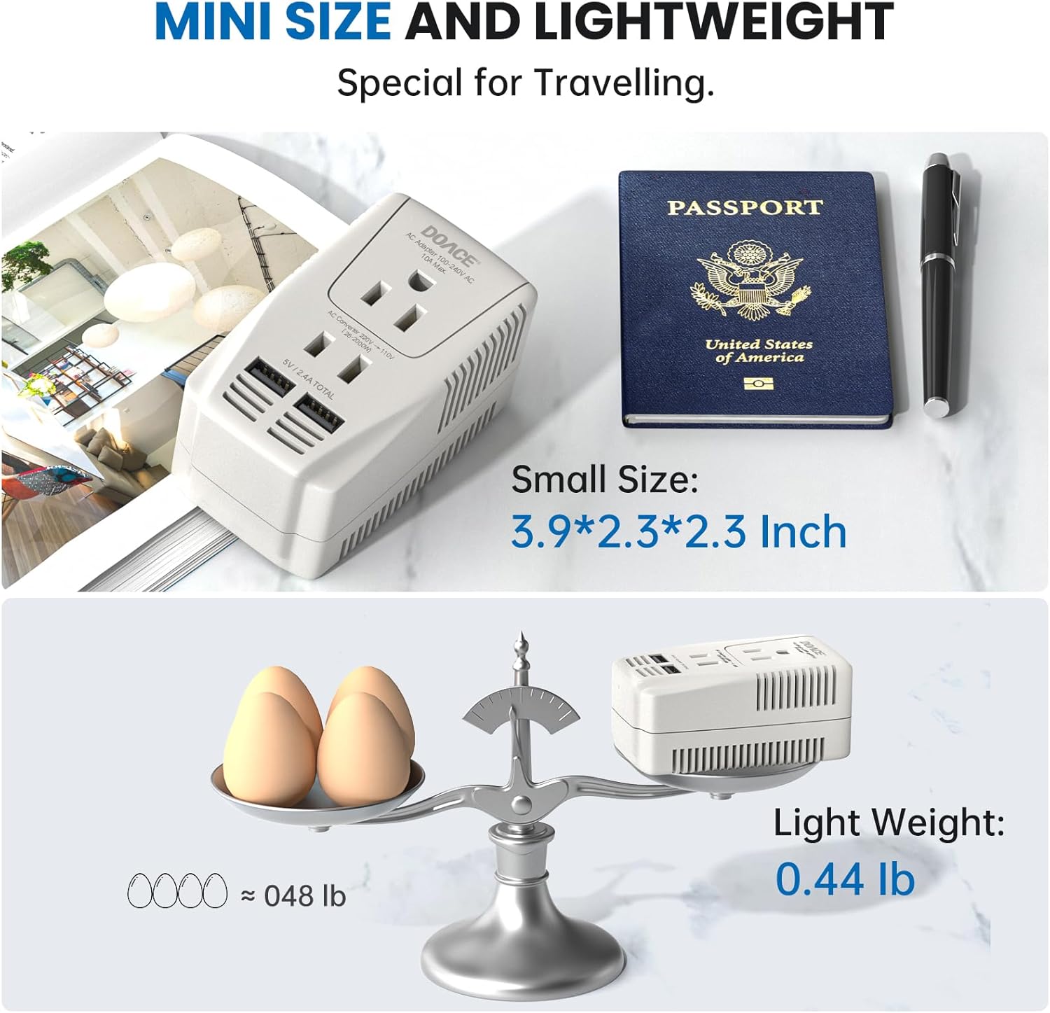 Upgraded 2000W 220V to 110V Converter for European Travel, Voltage Converter US to Europe for Hair Dryer Straightener