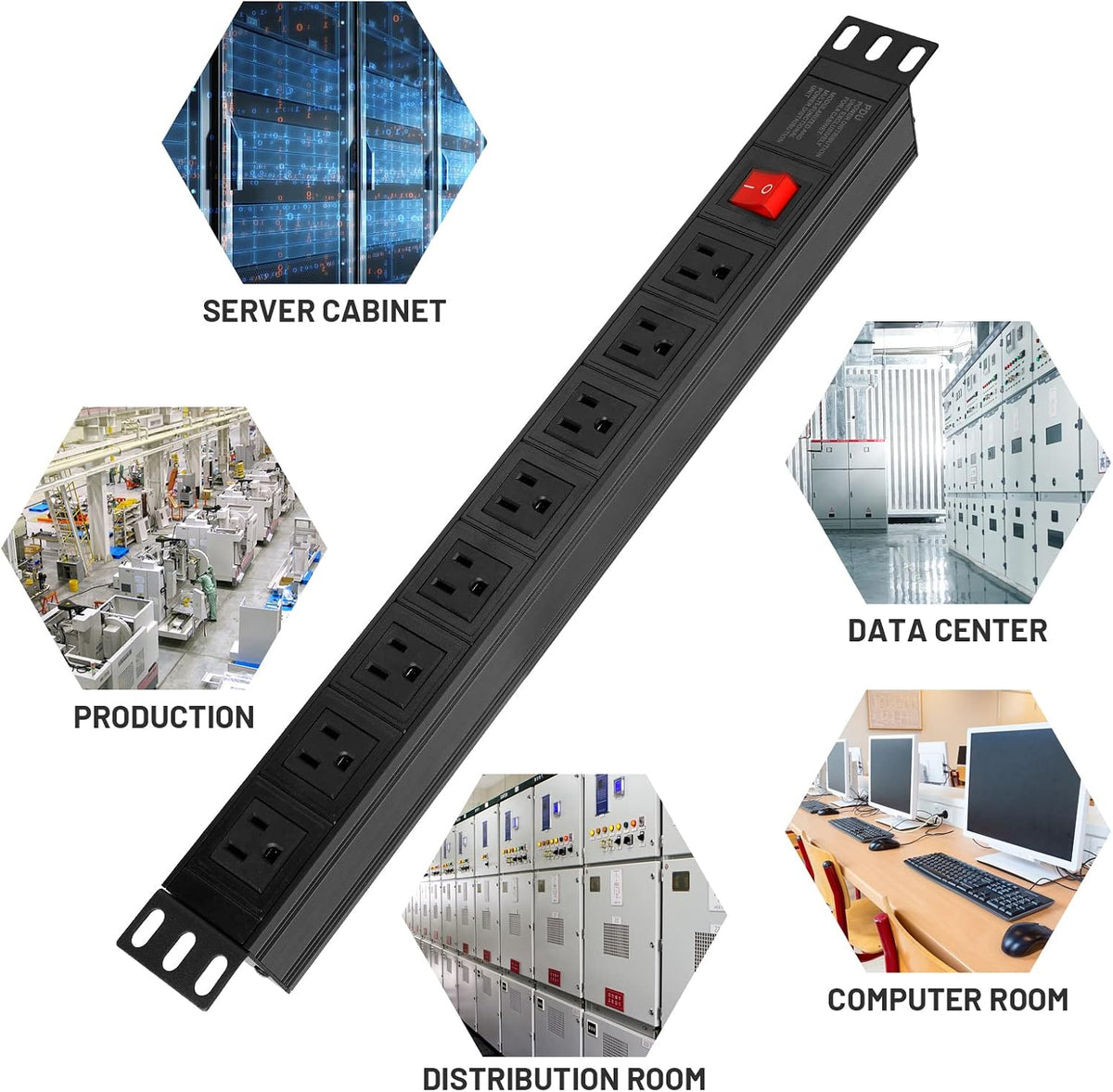 Power Strip Surge Protector Rack-Mount PDU, 8 Right Angle Outlets Wide-Spaced, Mountable Power Strip Heavy Duty for