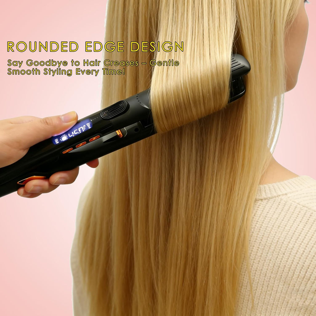 Flat Iron Hair Straightener Curler 2 in 1,Ceramic 1″ Instant Heat up | Negative ions reduce frizz for silky shiny