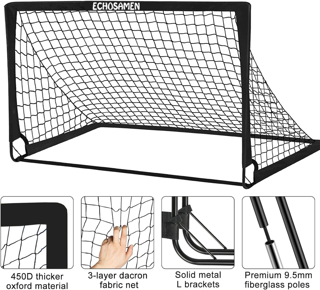Kids Soccer Goals for Backyard, 2 of 6 x 4 ft Kids Soccer Goal Set Soccer Net with 10 Soccer Cones, Agility Ladder &