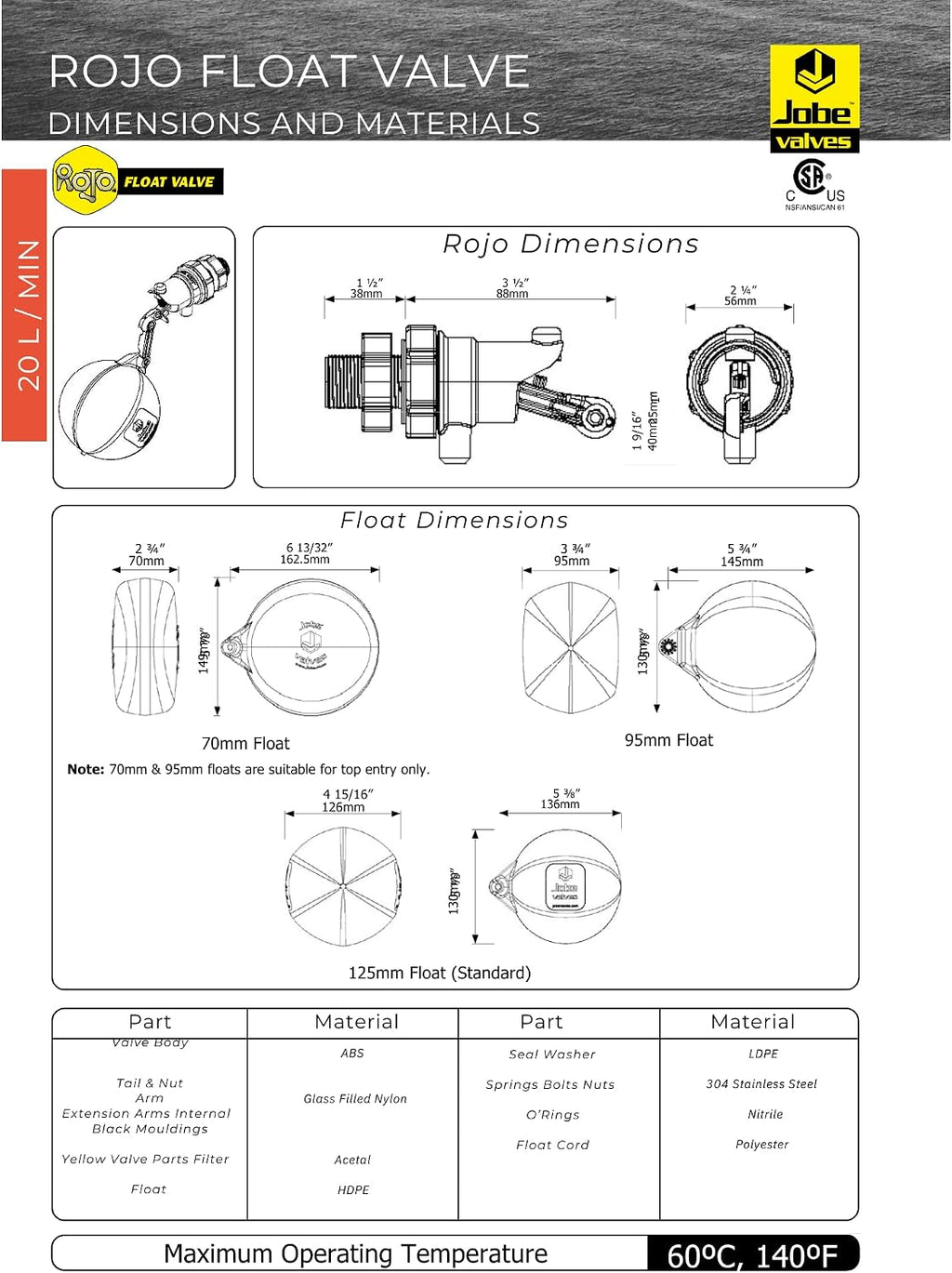 "Rojo Float Valve, 3/4", Black/Yellow (1)