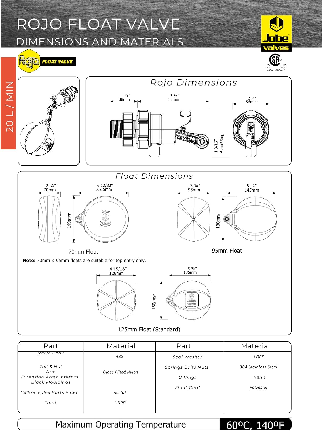 "Rojo Float Valve, 3/4", Black/Yellow (1)