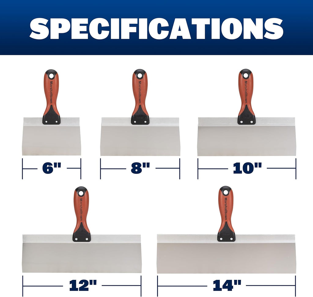 Drywall Taping Knife Set, 5 Piece, Mud Knife Tool Kit | Five Taping Knives, 6, 8, 10, 12, 14 Inch, Tempered Stainless