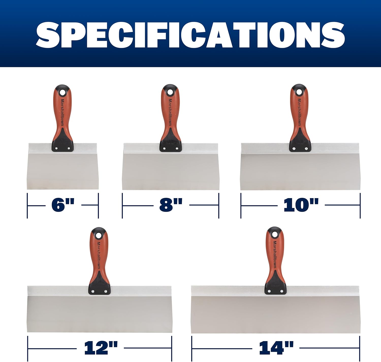 Drywall Taping Knife Set, 5 Piece, Mud Knife Tool Kit | Five Taping Knives, 6, 8, 10, 12, 14 Inch, Tempered Stainless