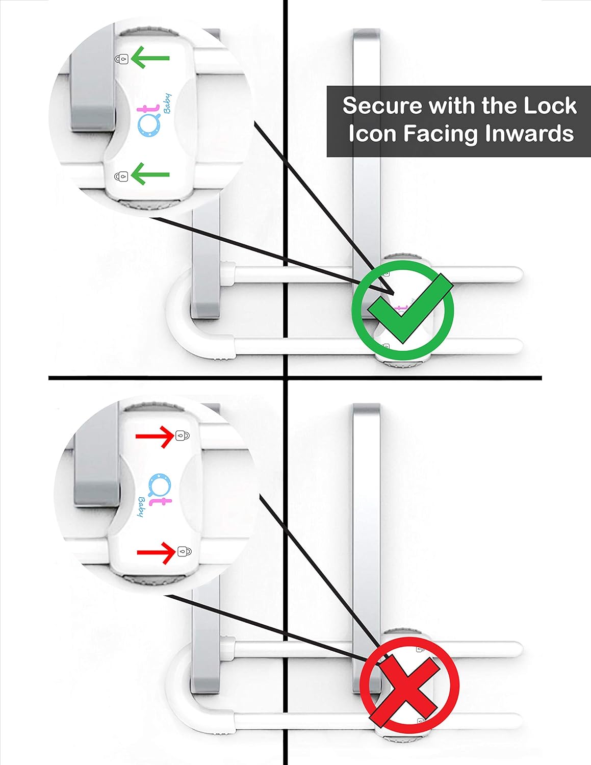 Baby Proofing Cabinet Locks Adjustable U Shaped Baby Safety Latches for Drawers, Fridge, Closet Modern Baby Proofing