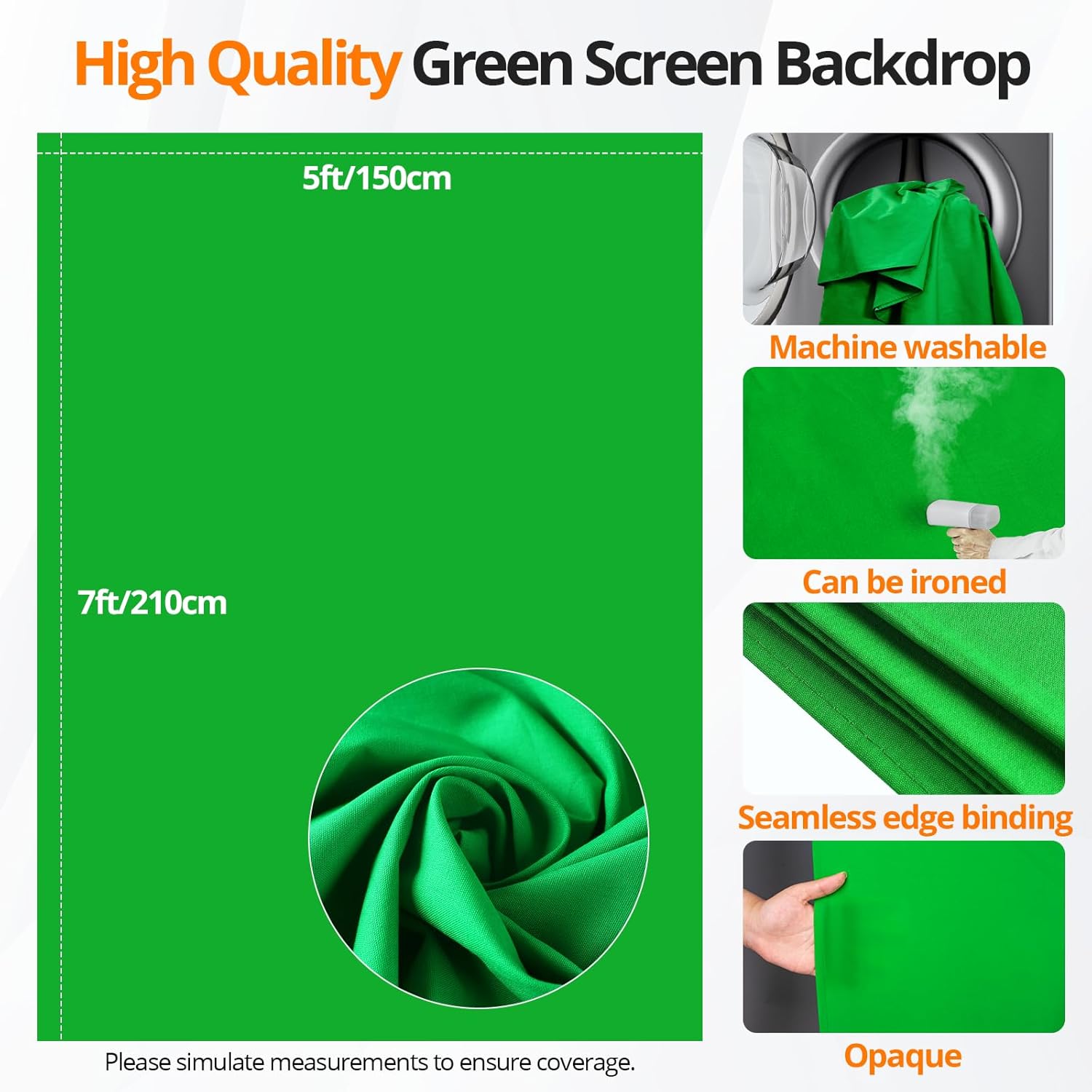 Green Screen Backdrop Kit 5x7 ft with Foldable T-Shaped Stand | Portable Greenscreen Background with 5 Clamps
