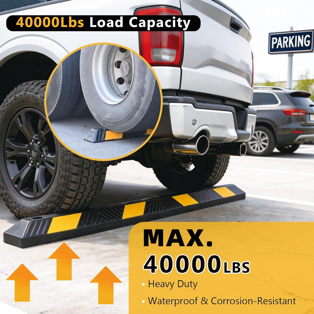 72 Inch Rubber Parking Stop，2 Pack Wheel Stop for Garage & Driveway | Commercial-Grade Parking Curb with Reflective