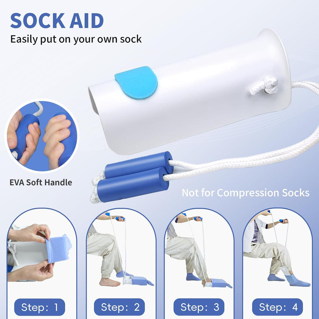 Sock Aid, Sock Aids for Putting On Socks, Sock Assistant Device No Bending with Foam Handles Easy On Easy Off, Sock