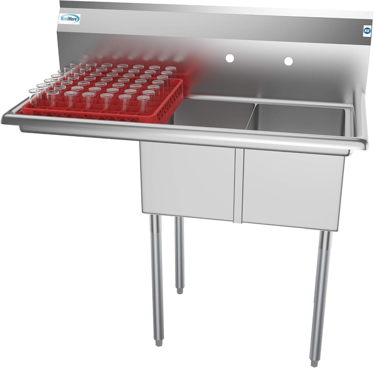2 Compartment Stainless Steel NSF Commercial Kitchen Prep & Utility Sink with Drainboard - Bowl Size 12" x 16" x 10"