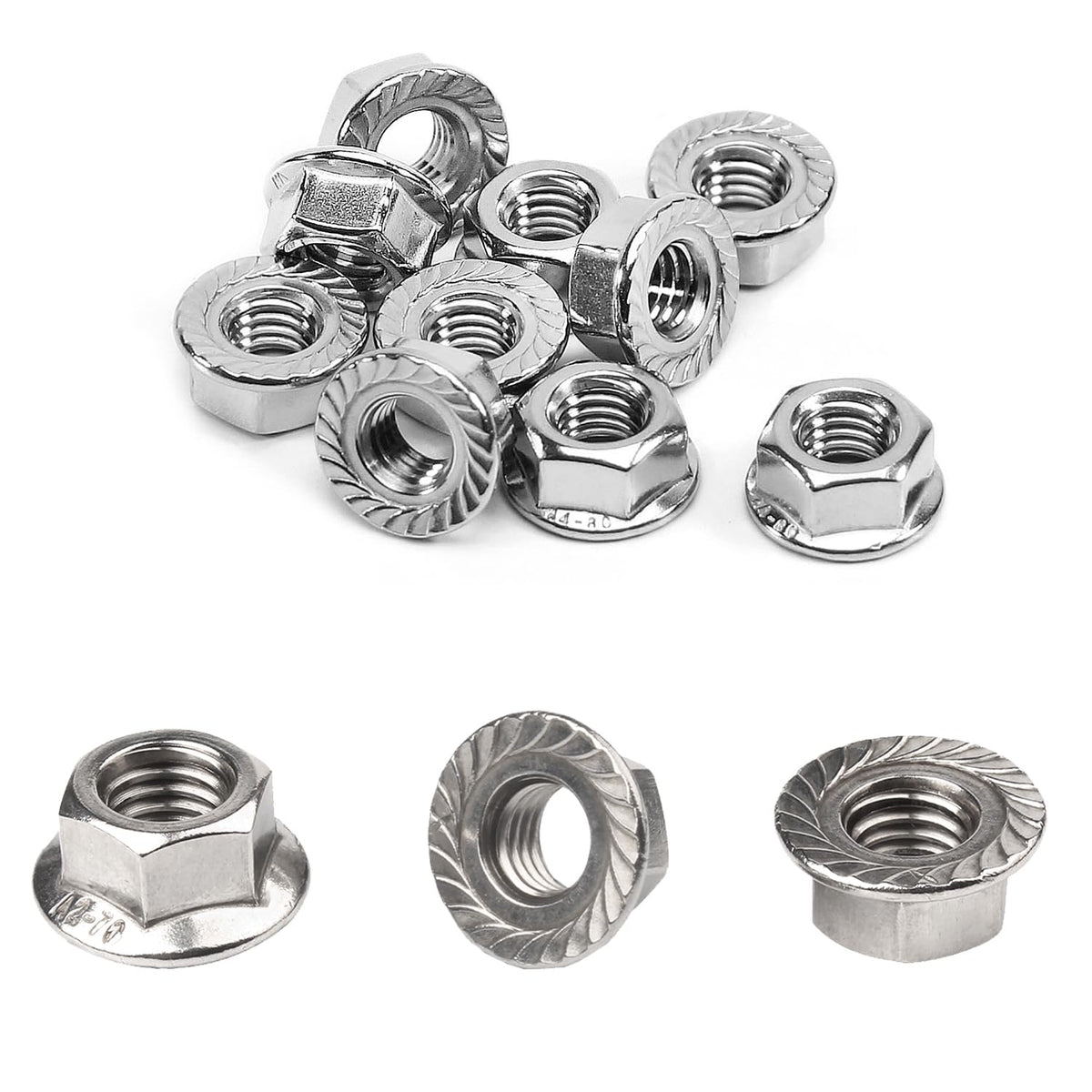 40pcs M6 Flange Nut, M6-1.0mm Hexagon Serrated Flange Nuts