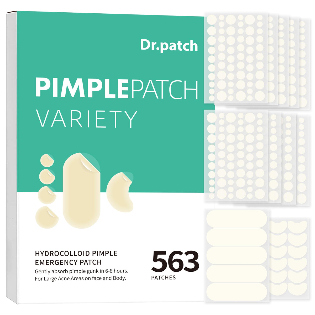 563 Count Pimple Patches - Hydrocolloid Acne Patches for Face & Body, Invisible Thin, Large & Small Sizes for