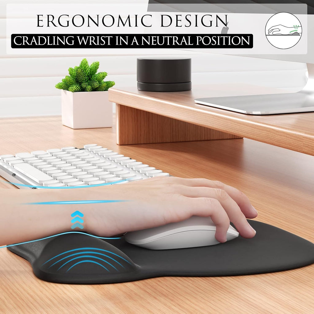 Ergonomic Mouse Pad with Gel Wrist Rest, 9.4 x 8.1 in, Black | Ergonomic Shape Design for Pain Relief, Cooling Feel