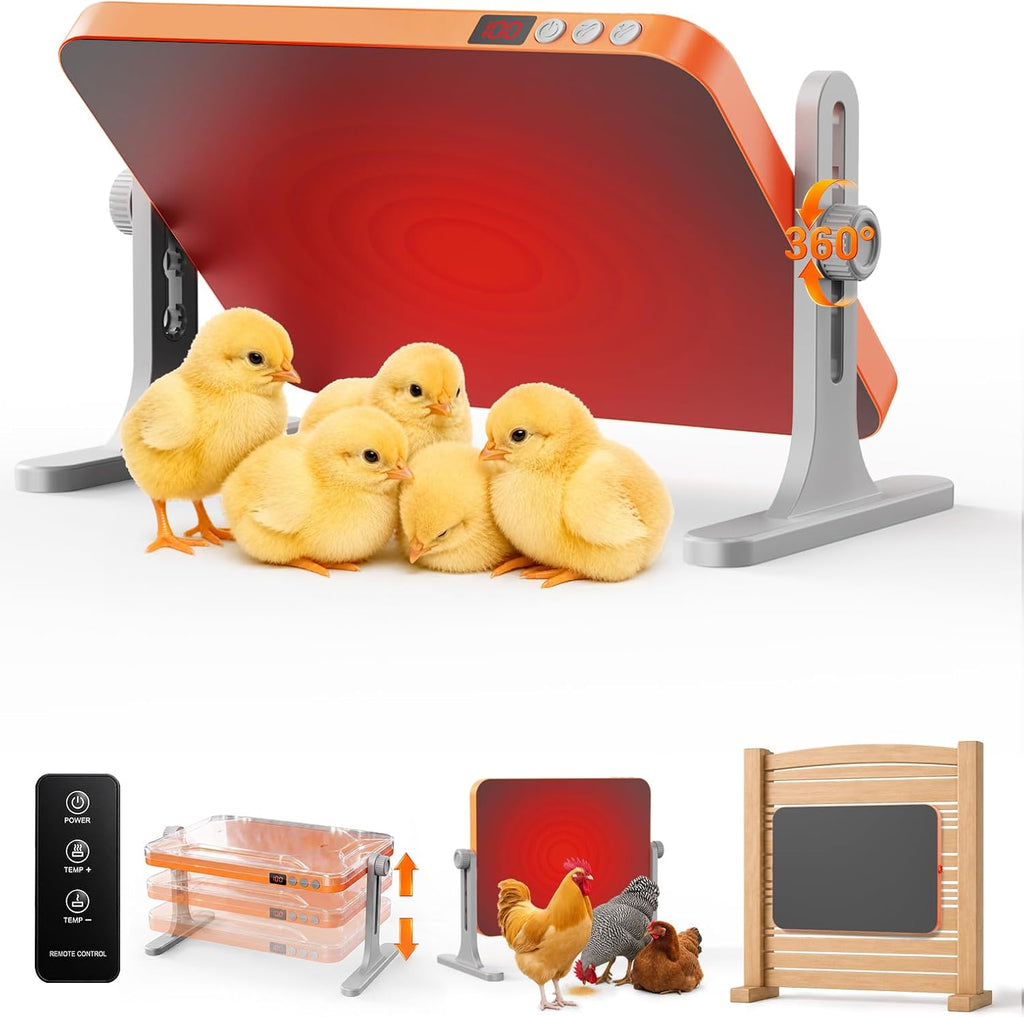 200W Multi-Angle Adjustable Chicken Coop Heater, Smart Thermostat Radiant Warmer Compatible with Timers, Remote