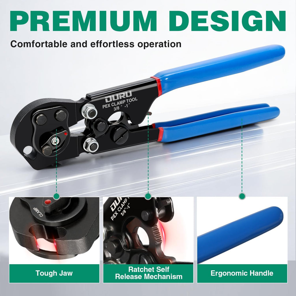 OURU PEX Crimping Tool Kit, Cinch & Remove, 3/8" to 1", Storage Box