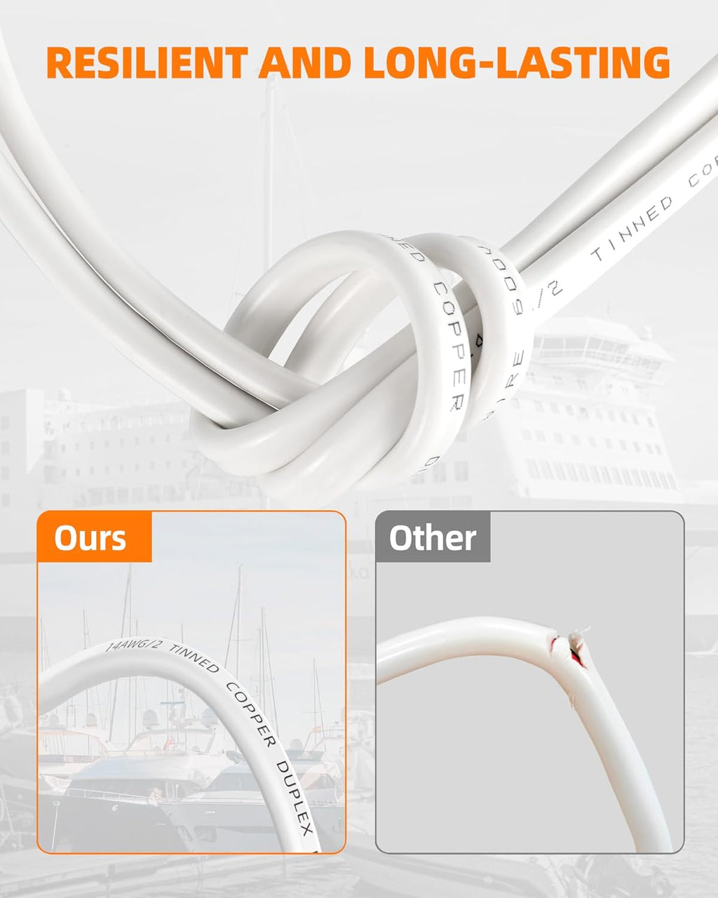 16 Gauge Marine Wire, 16 Gauge Wire Duplex Marine Grade Cable, 100FT | Oxygen-Free Tinned Copper Marine Wire 16