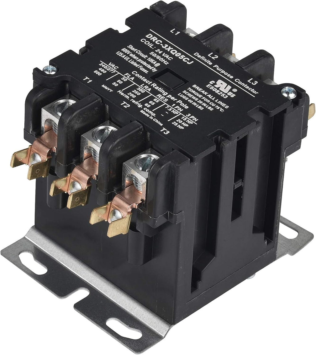 SUNLEE 50 Amp 65 RES 3 Pole 120v coil SunLee DP Contactor A2L Compliant UL Recognized & Approved for UL 60335 HVAC Contactor 42DF35AF equivalent