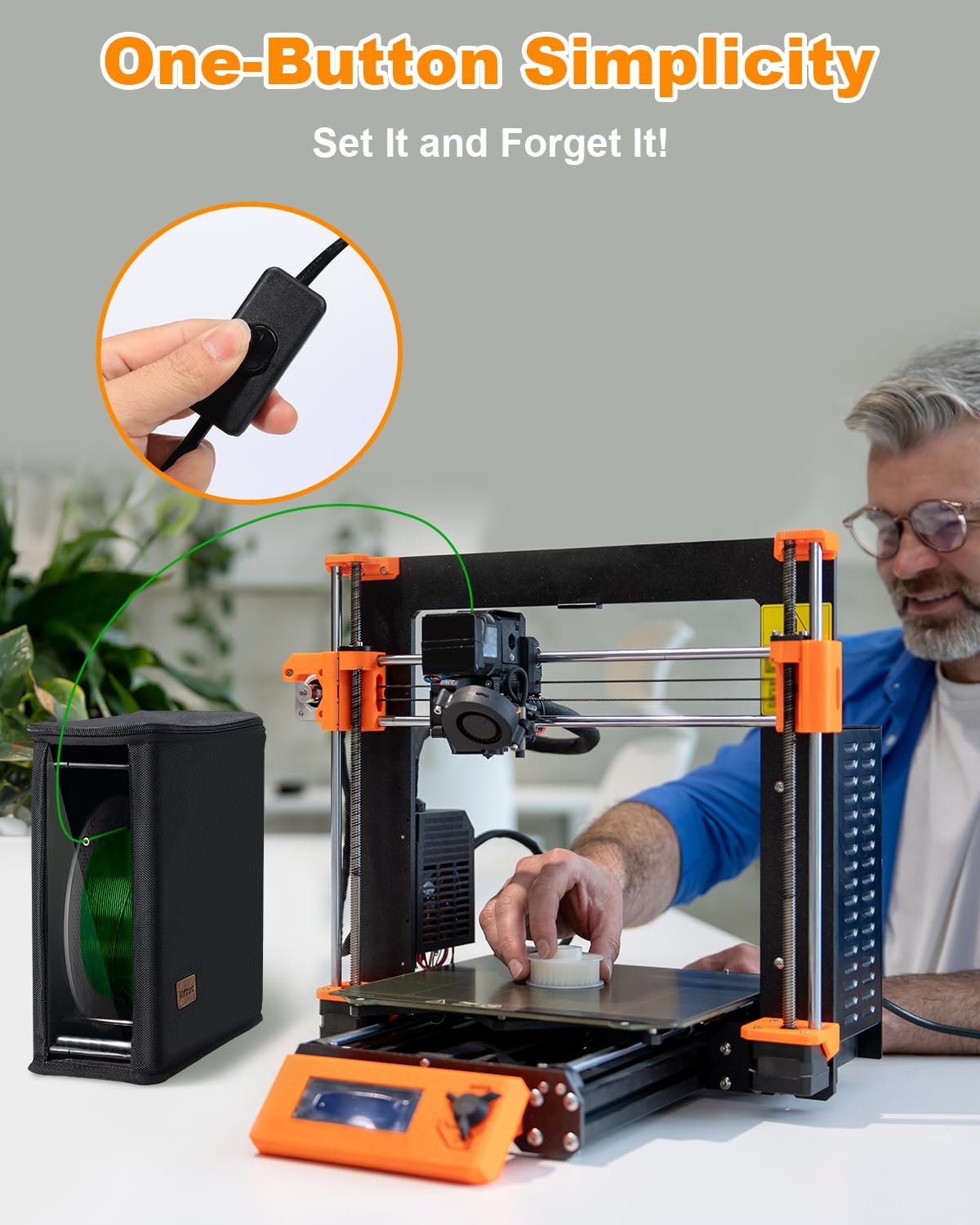 3D Printer Filament Dryer & Active Feeder | Print-While-Drying Spool Holder | 25W Continuous Silent Filament Warmer |