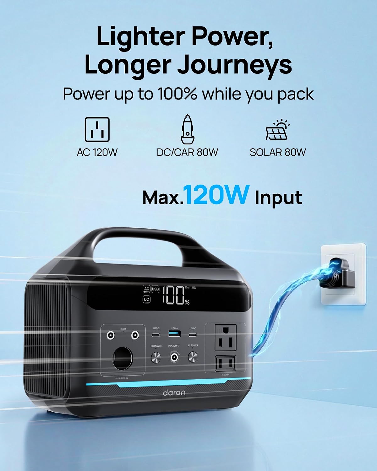 Portable Power Station 600W(1200W Surge) - 288Wh Solar Generator LiFePO4 Battery with AC DC Outlets, 8.3LB Portable