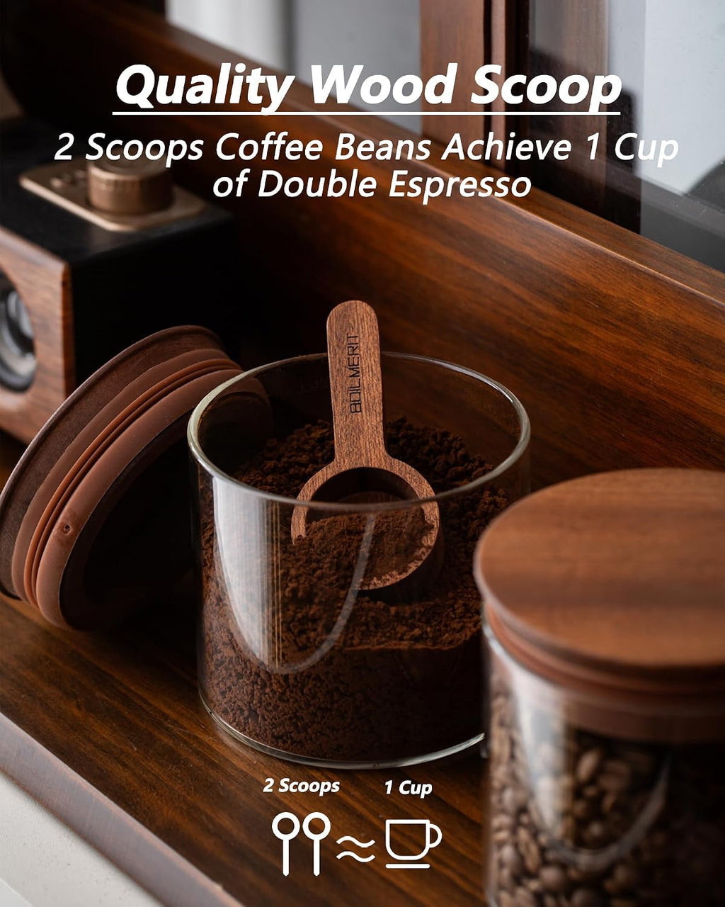 17 oz Coffee Canister with Scoop and Wooden Lids, Airtight Glass Coffee Beans Storage Container Sets of 2 for Ground