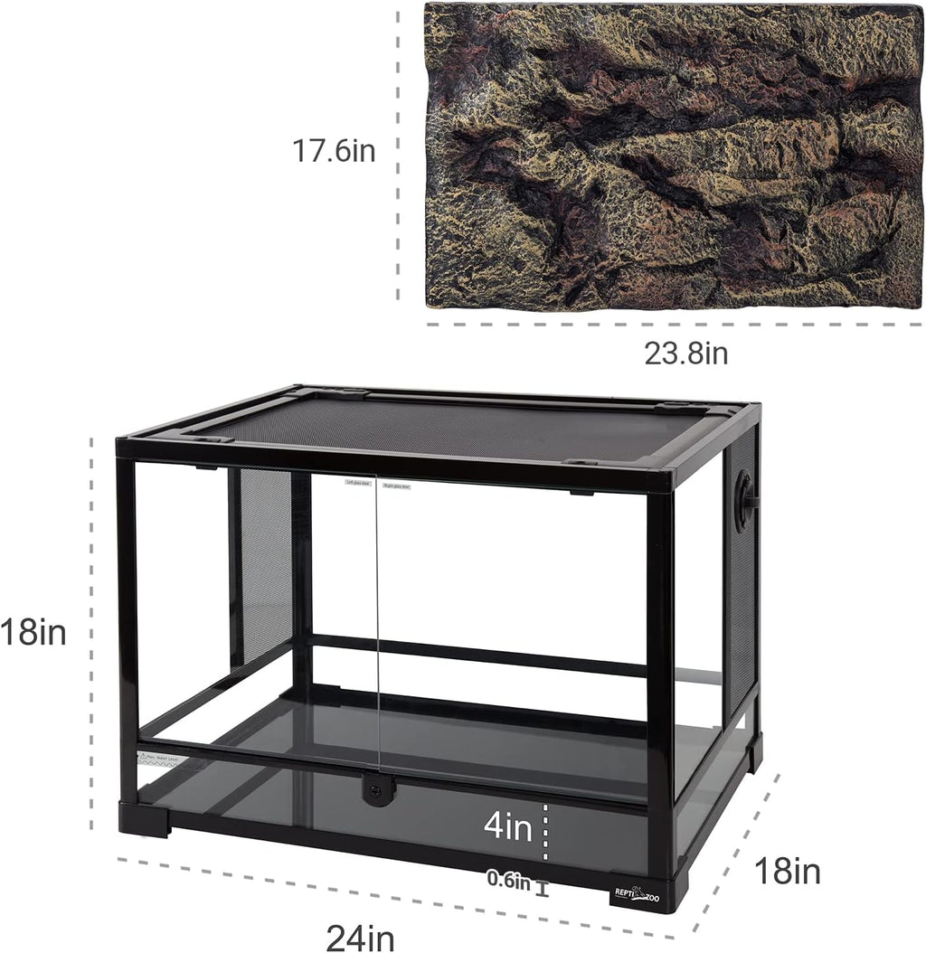 34 Gallon Large Reptile Glass Terrarium Tank with Foam Backgrounds,Double Hinge Door with Screen Ventilation Reptile