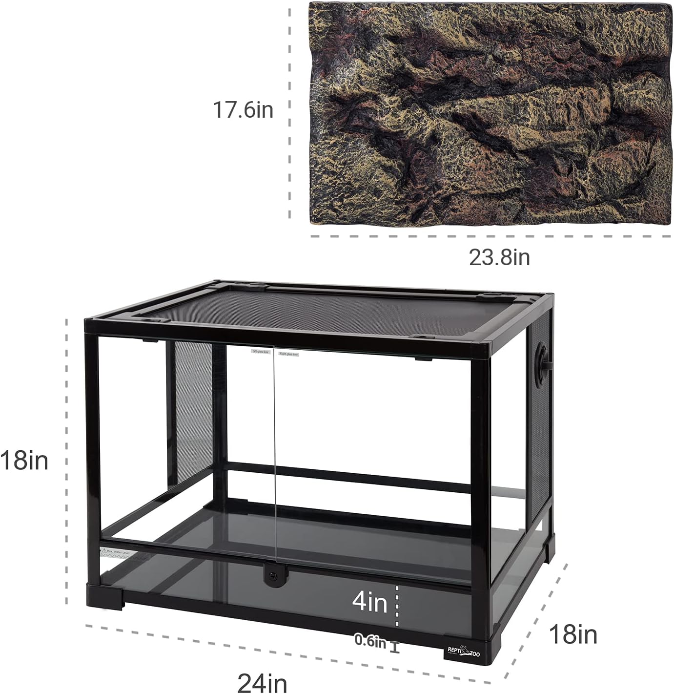 34 Gallon Large Reptile Glass Terrarium Tank with Foam Backgrounds,Double Hinge Door with Screen Ventilation Reptile