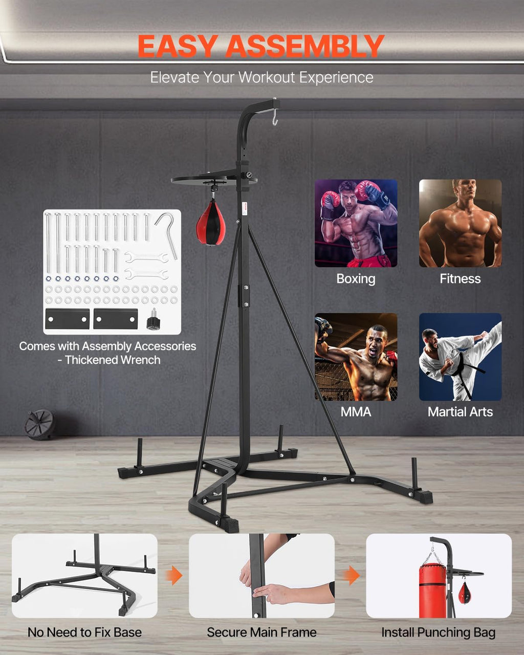 2 in 1 Punching Bag Stand, Steel Heavy Duty Workout Equipment, Adjustable Height Boxing Punching Bag and Speed Bag