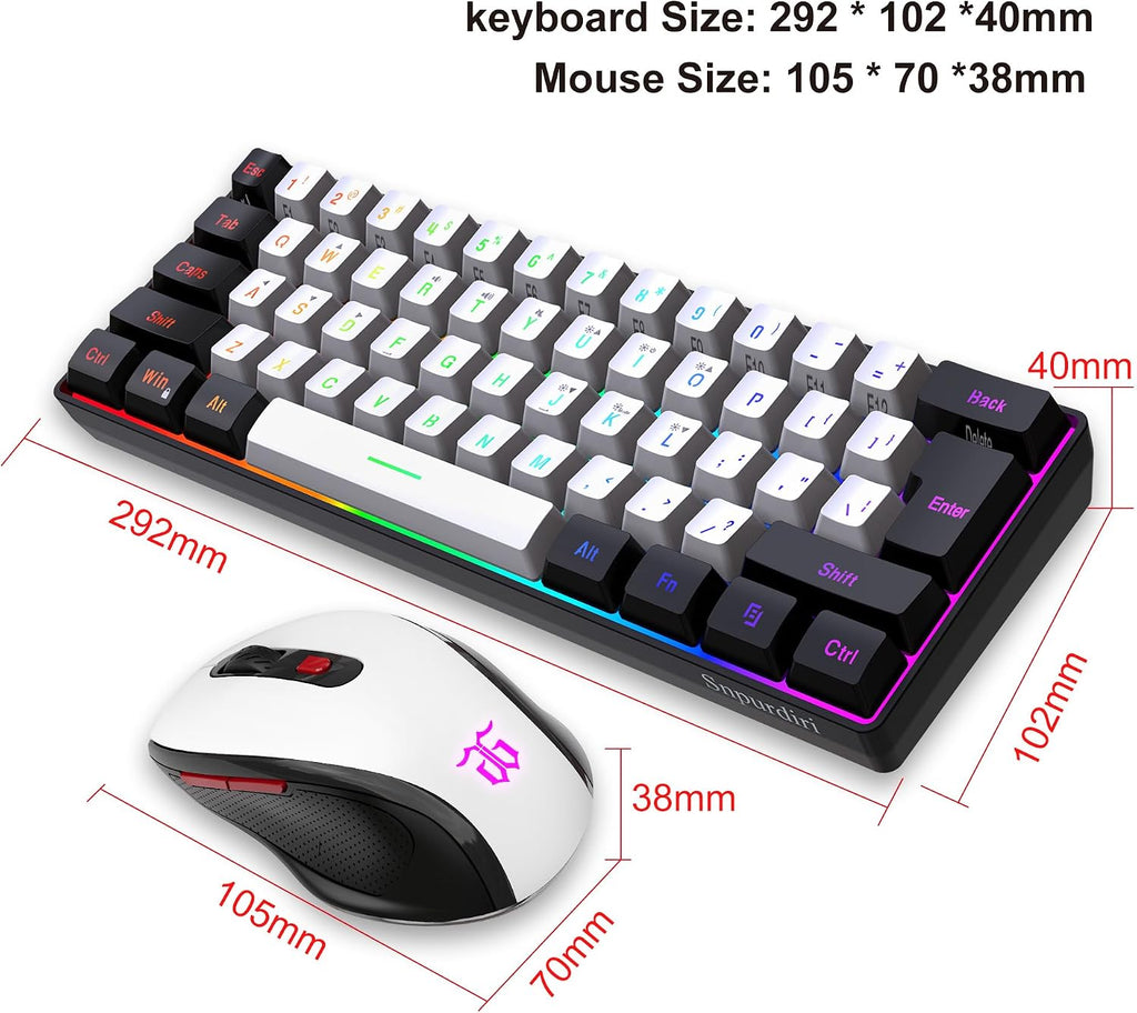 2.4G 60% Wireless Gaming Keyboard and Mouse Combo, Black-White