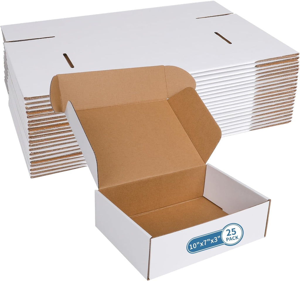 10" x 7" x 3" White Corrugated Cardboard Shipping Boxes Set of 25