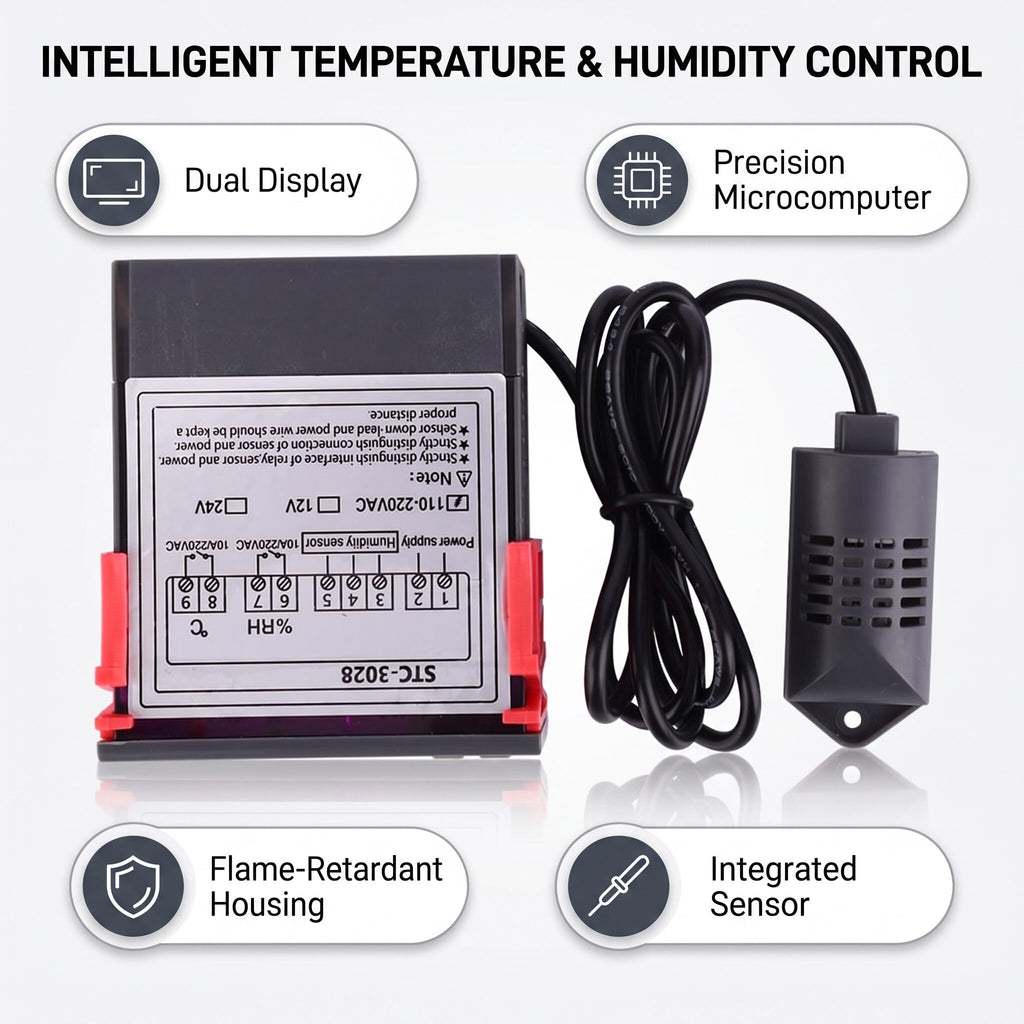 Temperature Control 110V - 220VAC Digital Display Temperature and Humidity Controller Meter with Integrated Sensor(110-220VAC)