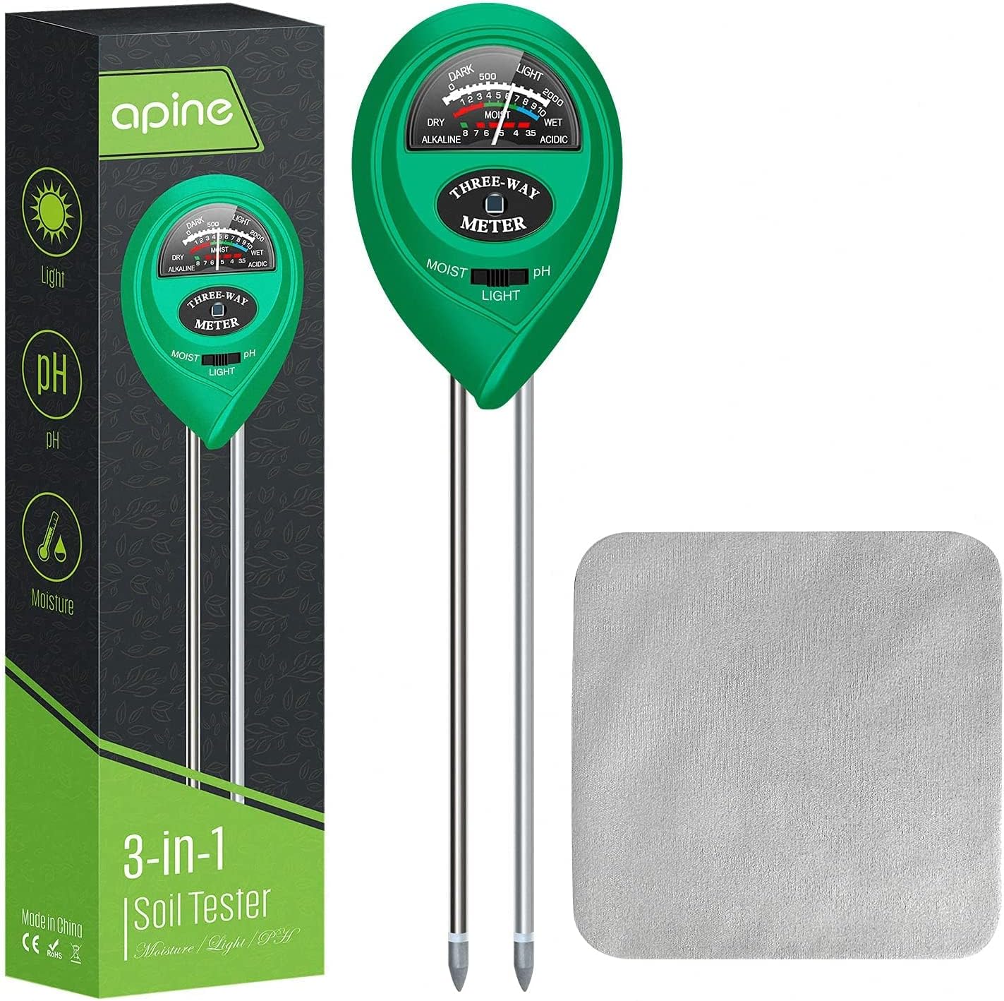 Soil Moisture Meter,3 in 1 Soil pH Tester,Soil Tester with Moisture,Light,and pH Test for