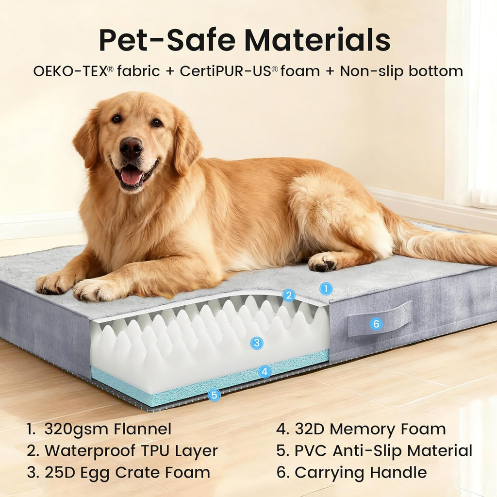 Orthopedic Waterproof Dog Bed for Extra Large Dogs, Machine-Washable Removable Cover in Easy-Clean Fabric, Reversible
