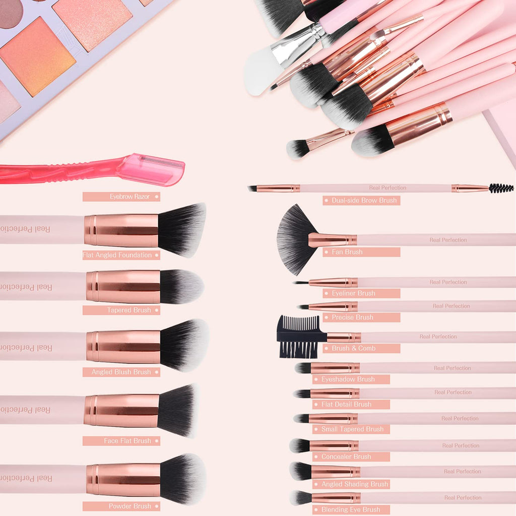 Makeup Brush Set 16 Pcs with 1 Eyebrow Razor Premium Synthetic Foundation Powder Concealers Eyeshadow Blush Makeup