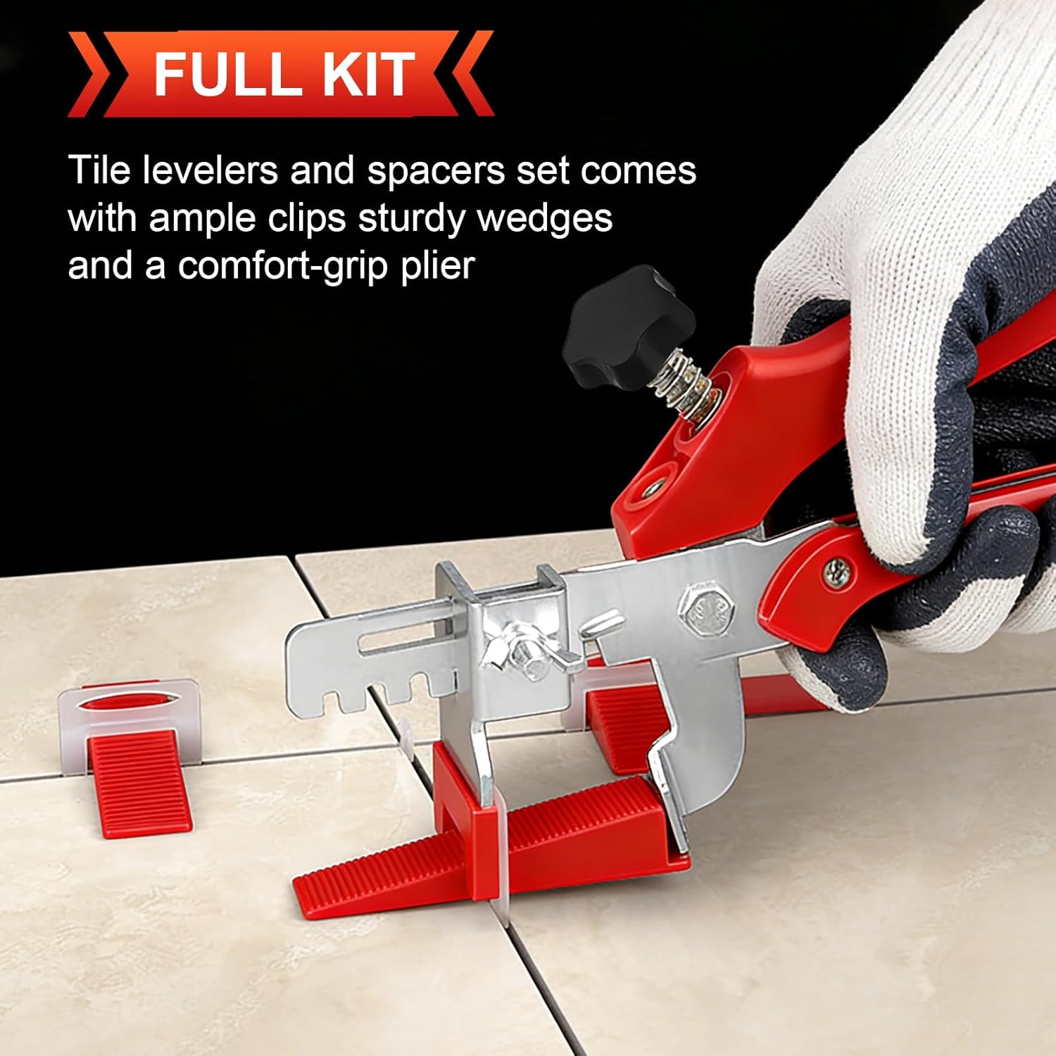 Tile Leveling System with Tile Plier, 300PCS 1/8 Inch Spacers Clips and 100PCS Reusable Wedges, Tile Leveling System