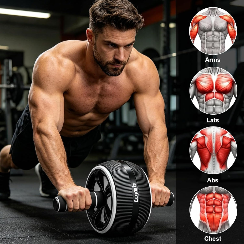 Ab Roller Wheel, 10-In-1 Ab Exercise Wheels Kit with Resistance Bands, Knee Mat, Jump Rope, Push-Up Bar - Home Gym