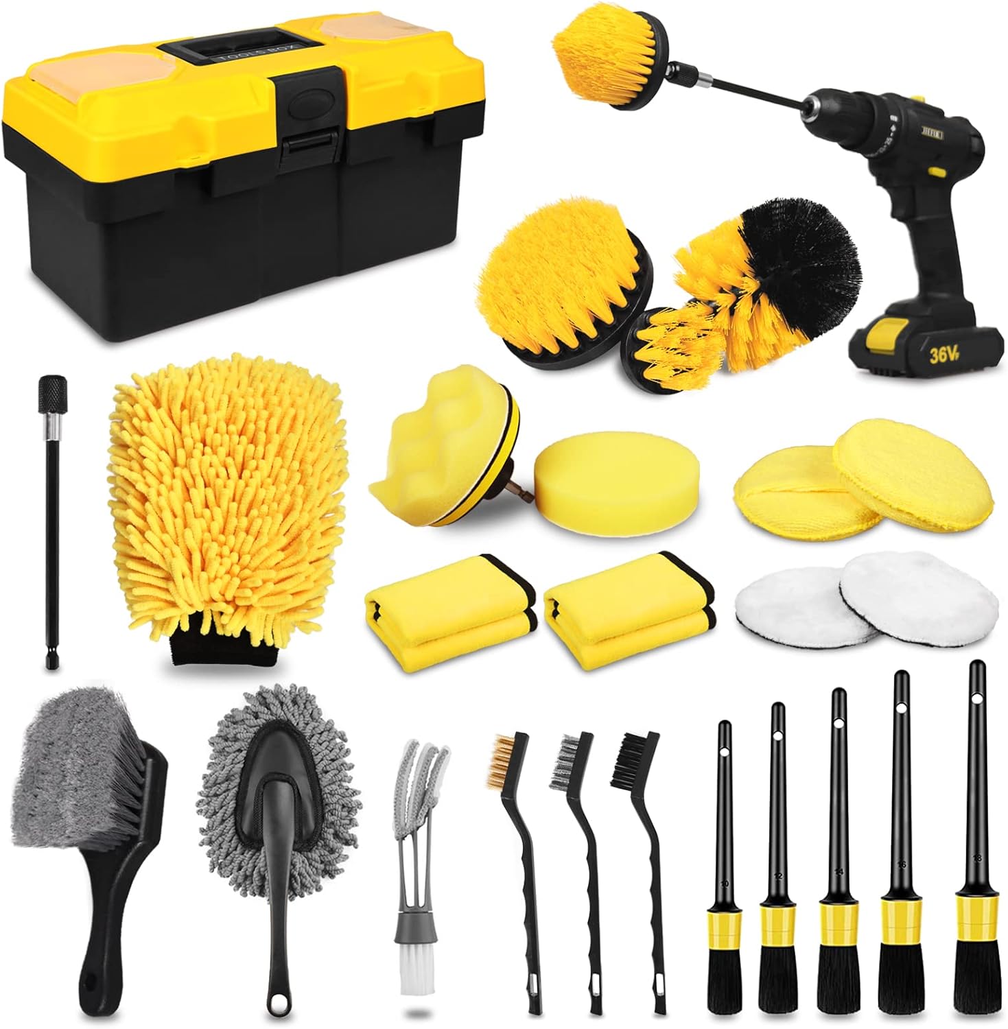 27Pcs Car Detailing Kit, Car Detailing Brush Set, Auto Detailing Drill Brush Set, Car Detailing Brushes, Car Wash