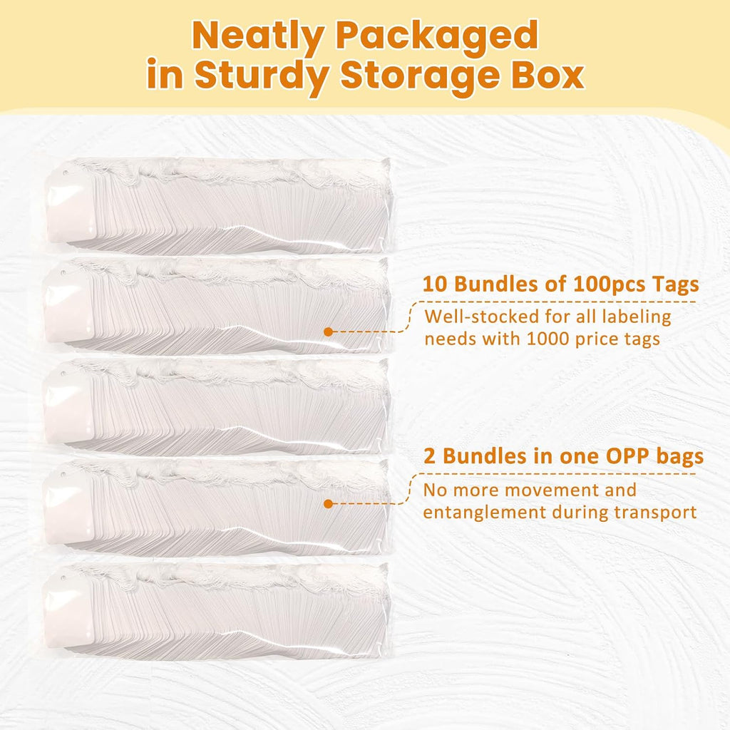 White Price Tags with String Attached 1000 PCS, 1.375 x 2.125 Inches