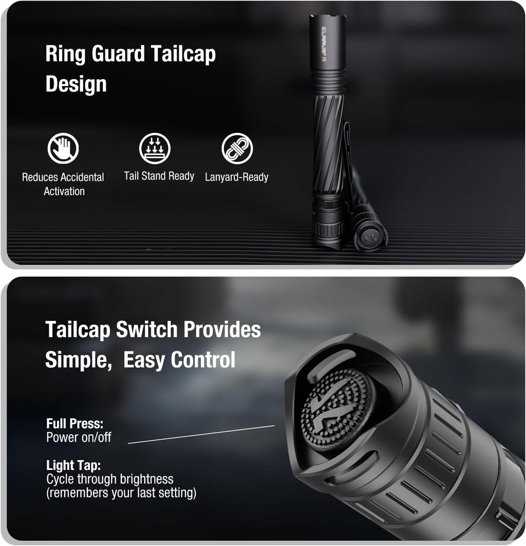 P2 Tactical Pen Light, 1000 Lumens 886ft Throw, USB-C Rechargeable or 2AA Compatible, IPX8 Waterproof Small EDC