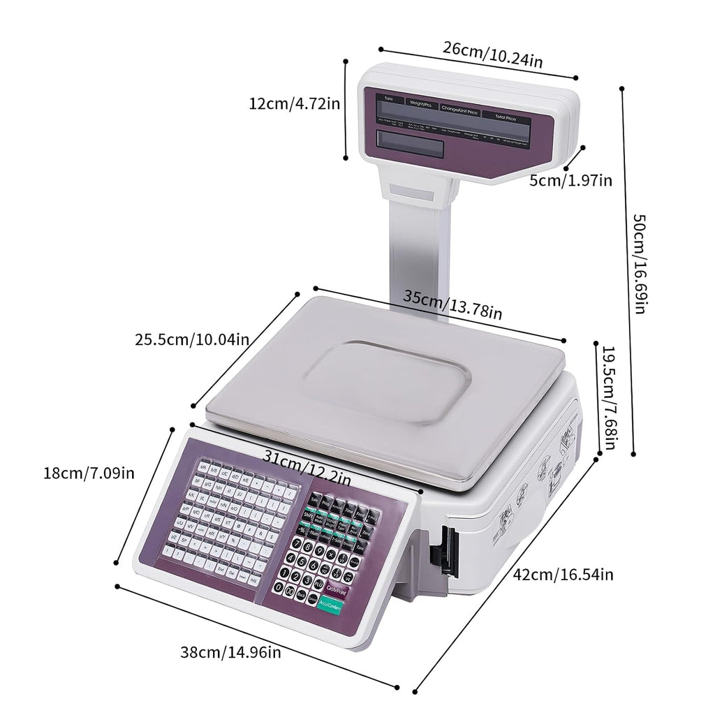 Label Printing Scale, 66.14 Lbs Commercial Electronic Price Computing Scale Digital Weight Price Scales LCD Digital