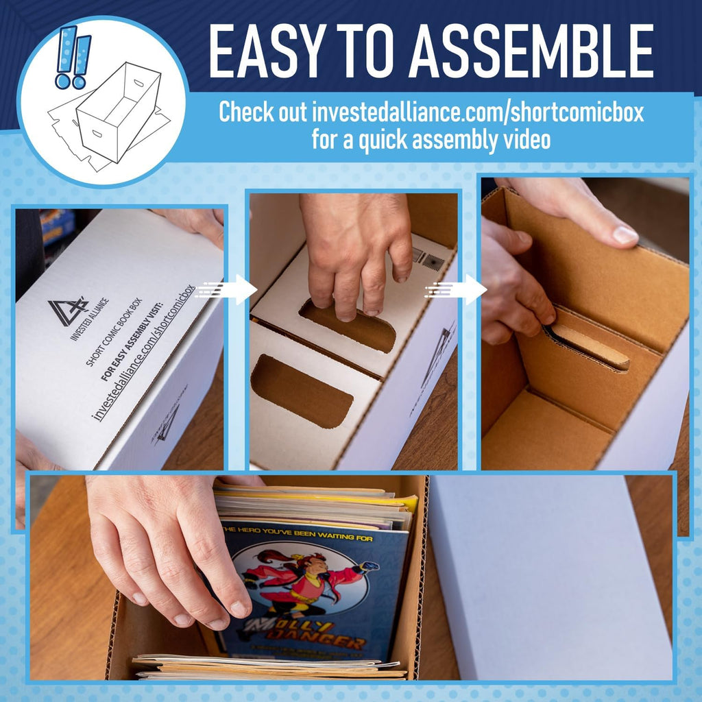 Premium Short Comic Book Storage Box Organizer with Lid | Thick Cardboard Comic Storage Box For Collectibles Fits